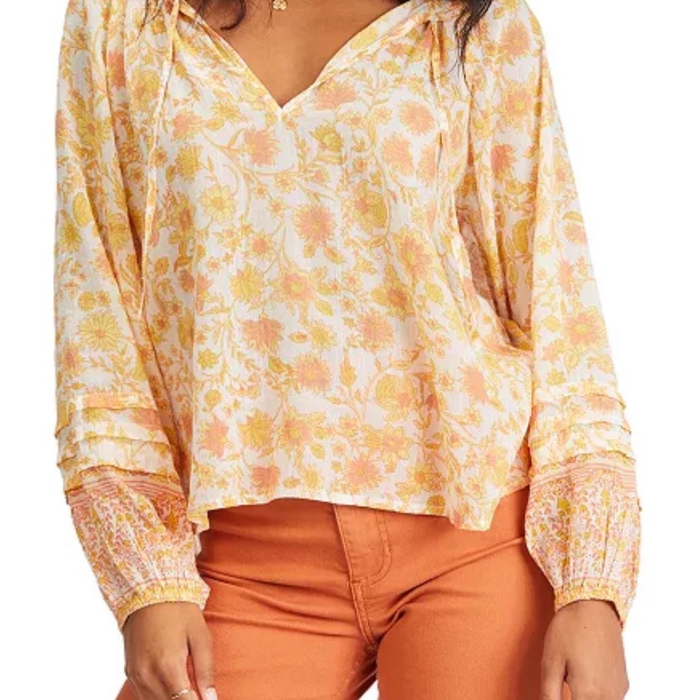 Billabong Free Heart Peasant Orange and Yellow Floral Blouse, L